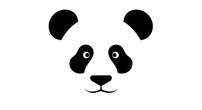 Cute and friendly panda face logo with a gentle smile on an isolated white background.
