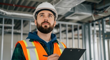 Fototapeta premium Professional Construction Manager Inspecting Building Site Interior.