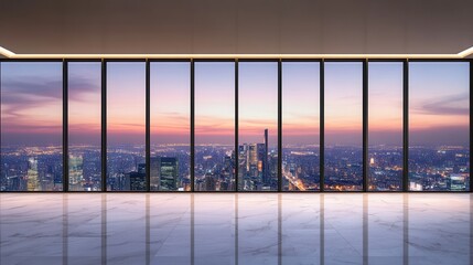 Fototapeta premium Modern Luxury Apartment Interior with Panoramic City Skyline View