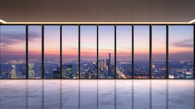 Modern Luxury Apartment Interior with Panoramic City Skyline View