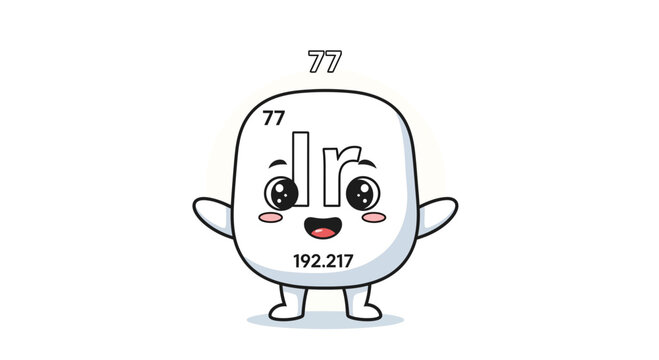 Cute cartoon element character with atomic number and symbol, isolated on white background
