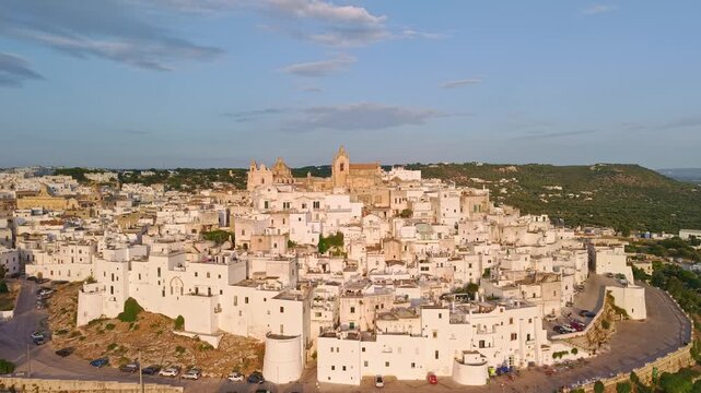 Aerial morning view of Ostuni the White City, Puglia, Italy
