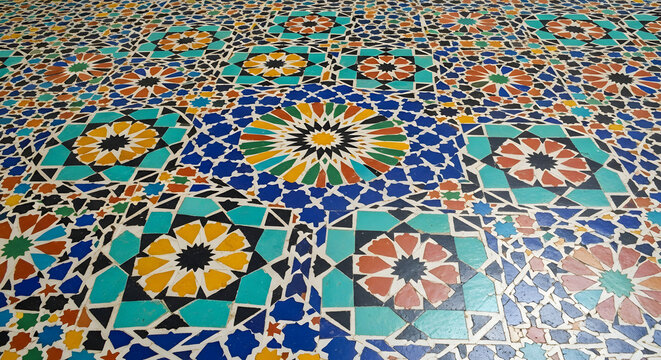 Colorful Mosaic Tile Floor Design Pattern.