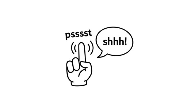 Finger Shushing Gesture Illustration with Speech Bubble and Copy Space