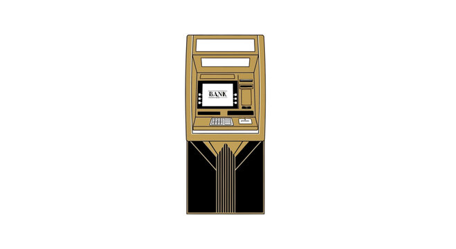 Golden ATM Machine Illustration with Copy Space
