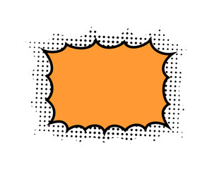 Obraz premium Empty orange speech bubble with half tone background in manga style. Cartoon dialogue box. Textbox, message cloud, emphasis or burst comic effect template for anime book. Vector illustration.