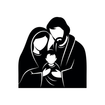 Stylized Silhouette of Holy Family with Baby Jesus.