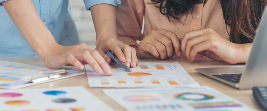Banner Mission team meeting team BusinessPeople teamwork with copy space. Banner Business strategy team report chart, graph, infographic data analyze financial report plan. Teamwork collaborate