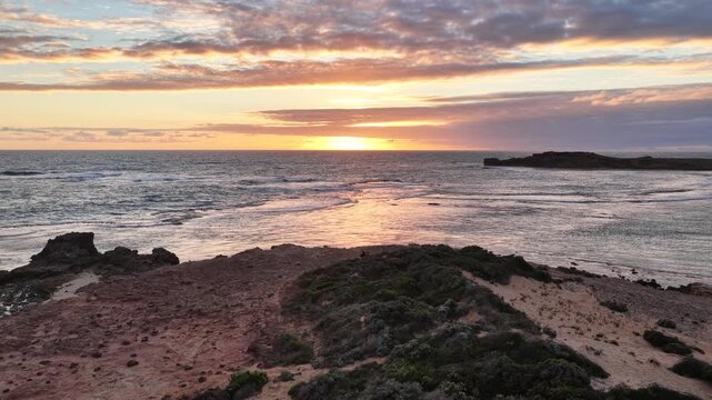 Beachport, South Australia at sunset: 4K aerial drone footage of coastal town, Bowman Beach, Pool of Siloam, Post Office Rock and coastal townscape