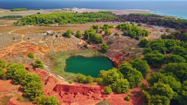 Aerial view of Cava di Bauxite near Otranto, Puglia, Italy.