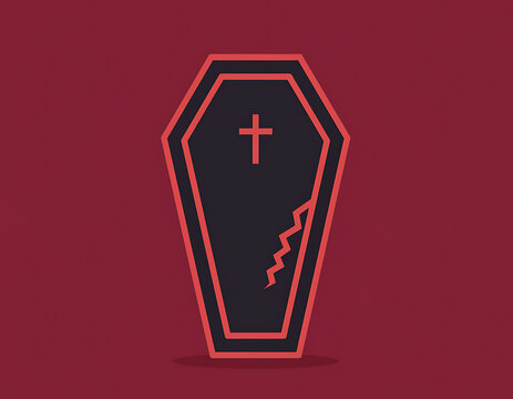 Coffin with cross and crack.