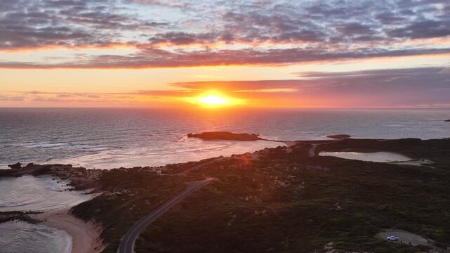 Beachport, South Australia at sunset: 4K aerial drone footage of coastal town, Bowman Beach, Pool of Siloam, Post Office Rock and coastal townscape