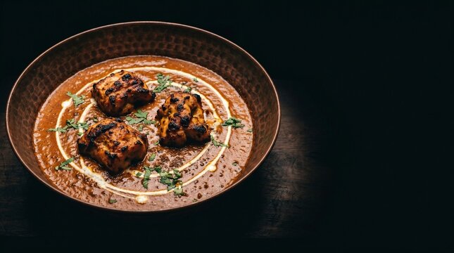 Best-Seller Chicken Tikka Masala &mdash; Dark Moody Indian QSR Hero Food Photography with Copy Space