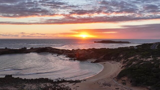 Beachport, South Australia at sunset: 4K aerial drone footage of coastal town, Bowman Beach, Pool of Siloam, Post Office Rock and coastal townscape