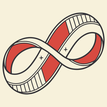 Infinity in red and cream with decorative hatching never ending no end