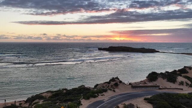 Beachport, South Australia at sunset: 4K aerial drone footage of coastal town, Bowman Beach, Pool of Siloam, Post Office Rock and coastal townscape