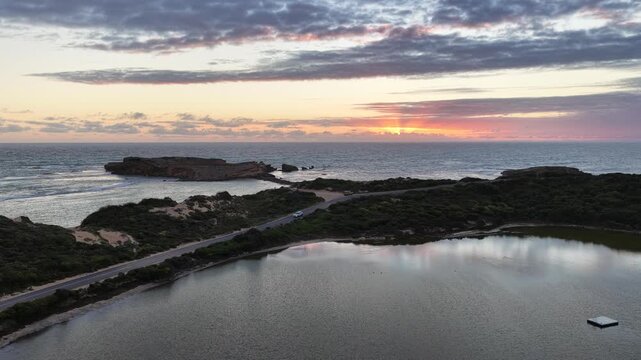 Beachport, South Australia at sunset: 4K aerial drone footage of coastal town, Bowman Beach, Pool of Siloam, Post Office Rock and coastal townscape