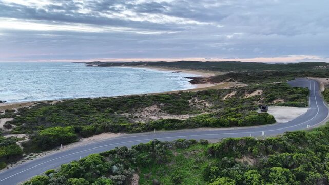 Beachport, South Australia at sunset: 4K aerial drone footage of coastal town, Bowman Beach, Pool of Siloam, Post Office Rock and coastal townscape