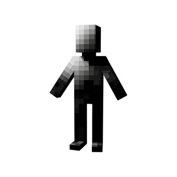 Pixelated person standing with arms at sides