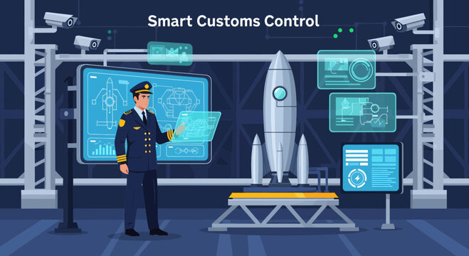 Customs Officer Controls Smart Security System.