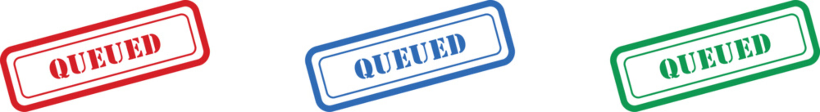 Red blue and green queued rubber stamps indicating a waiting process or status for various tasks