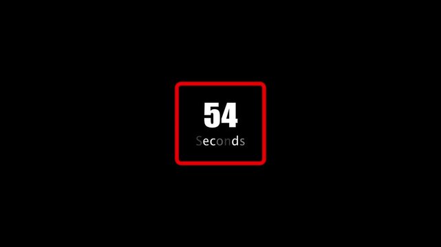 White Number 59 and Text Seconds Inside a Red Square Border on a Black Background Indicating a Countdown Timer