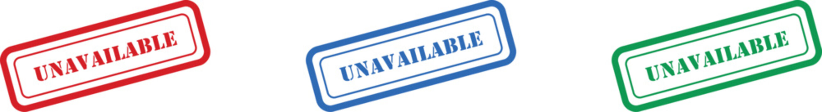 Three distinct rubber stamps displaying the word UNAVAILABLE in red, blue, and green colors