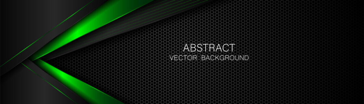 Abstract background with black and green polygon shapes, free space for design.