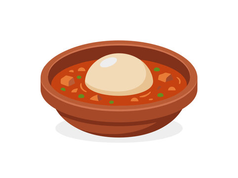 Bowl of fufu with stew and peas, isometric vector