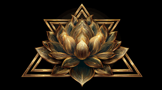 A golden flower illustration with gold triangles on a black background