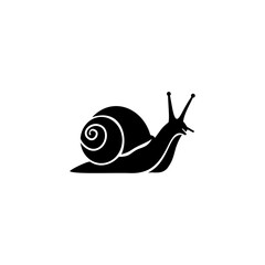 Minimalist snail silhouette illustration with spiral shell and extended antennae, isolated on white background © Yayagisawa