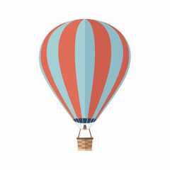 Fototapeta premium Colorful hot air balloon illustration with red and blue stripes on white background