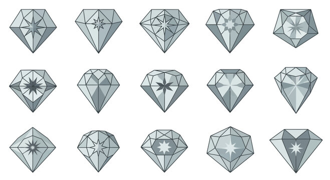 Multiple faceted diamond gemstones on display.