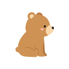 Fototapeta premium Cute Baby Bear Character Illustration, Kawaii Little Brown Bear Sitting Side View, Flat Vector Mascot for Nursery and Kids Décor