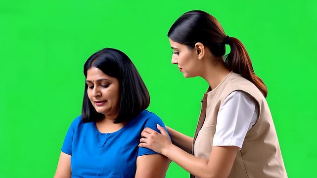 Nurse Helping Young Woman Cartoon