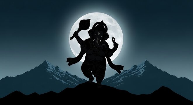 Hindu God Ganesha Silhouette.
