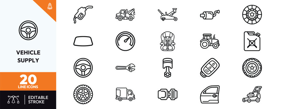 Vehicle Supply Icons Set for Logistics and Transportation Marketing in Minimal Line Art Style for Dashboards and Presentations