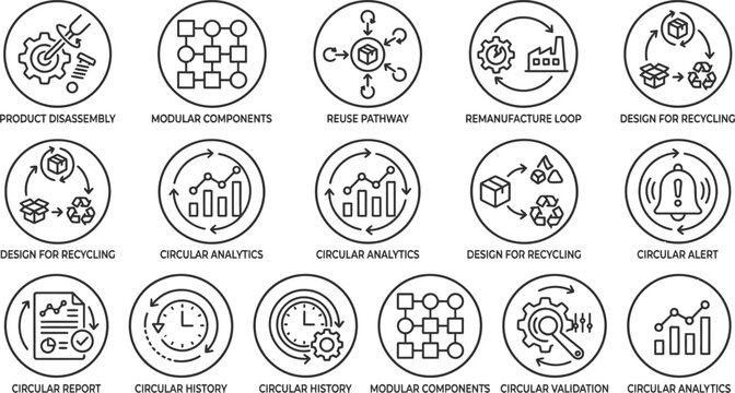 Set of Circular Economy and Sustainability Line Icons.