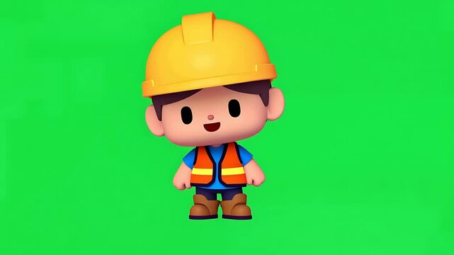 Cute Construction Worker Cartoon Portrait