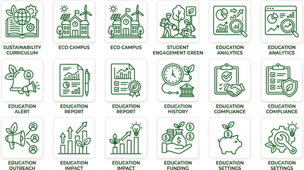 Fototapeta premium Set of education and sustainability icons for academic institutional development.