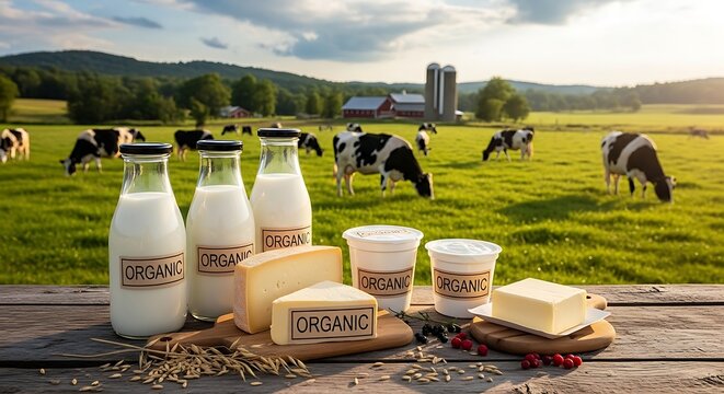 Organic dairy farm products.