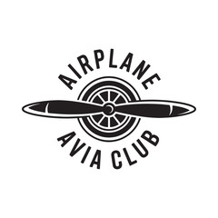 Airplane propeller and wings silhouette with text black and white © MstLaila