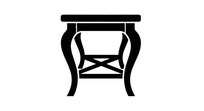 Minimal black silhouette icon, simple flat vector, bold black shape, no, no shading black silhouette of a classic wooden side table with curved legs on a, flat icon style