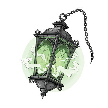 Vintage Lantern with Green Smoke Inside.