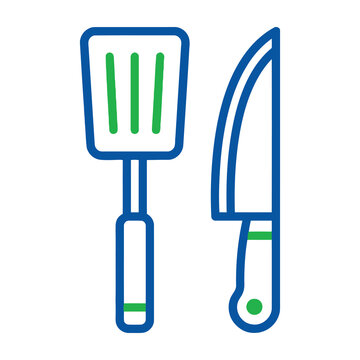 Kitchen utensils with spatula and knife