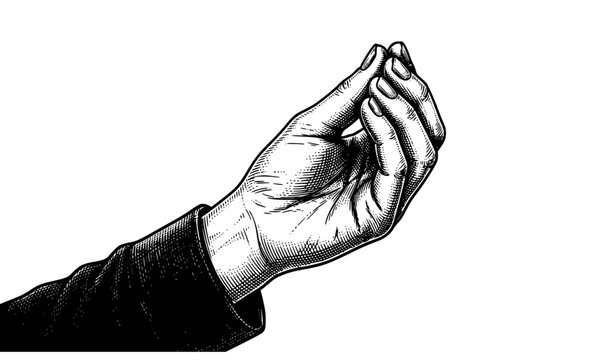 Italian hand gesture engraving vector delicious food sign black and white illustration