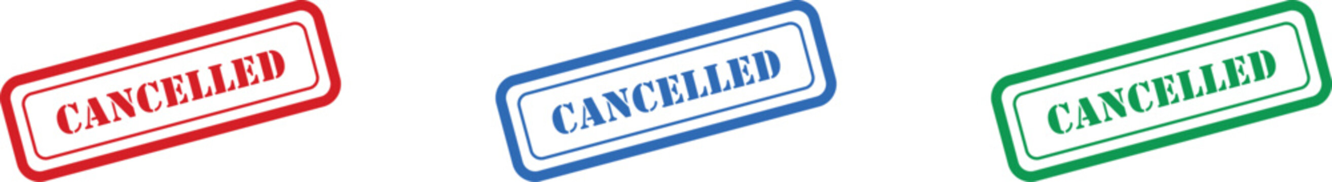 Multiple colorful rubber stamp icons displaying the word CANCELED for various official status indicators
