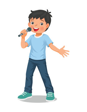Little boy singing a song with a microphone