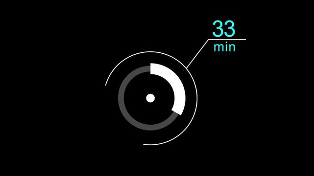 57 min clock loading icon animation. Digital and analog clock 57 minutes isolated on white background. and creating a stunning video.4k video.