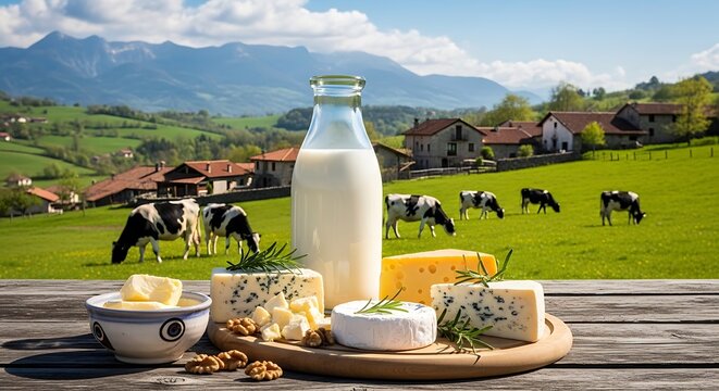 Dairy products on table.